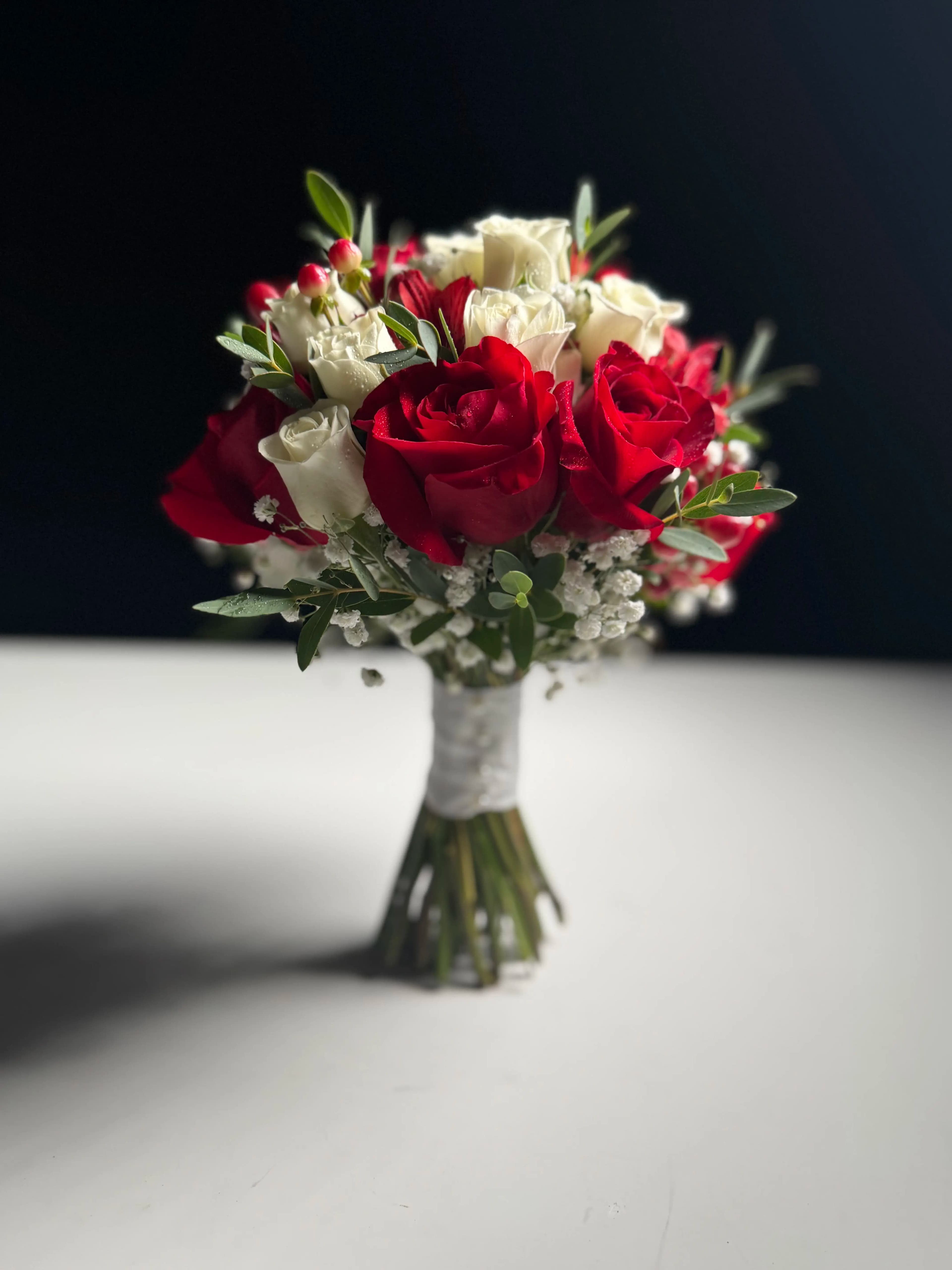 Classic Red & White Rose Wedding Bouquet