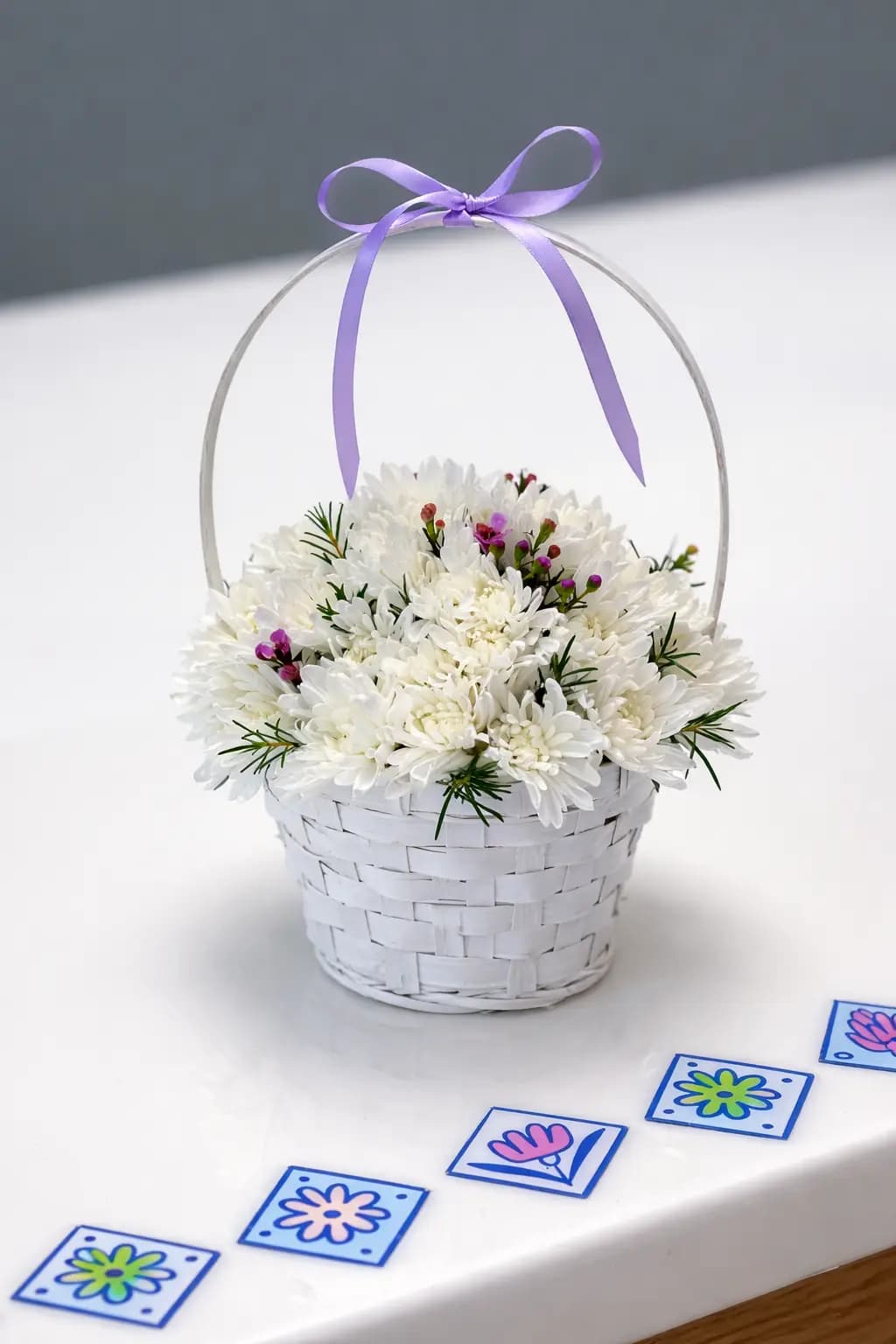 Petite White Basket Arrangement