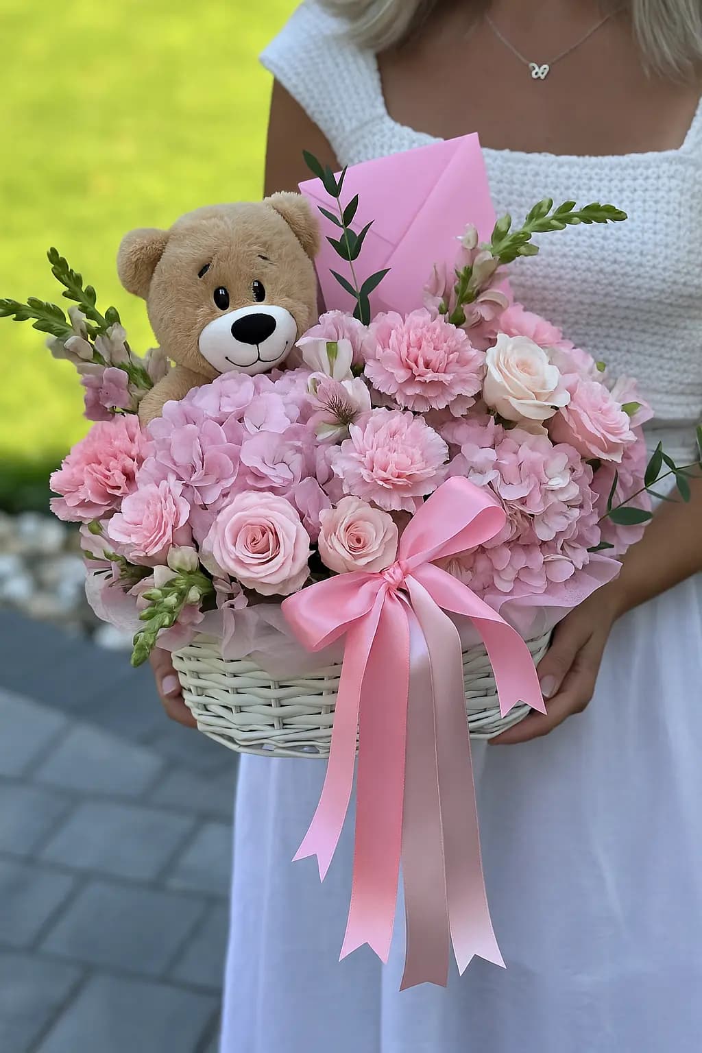 Baby Girl Welcome Basket with Bear